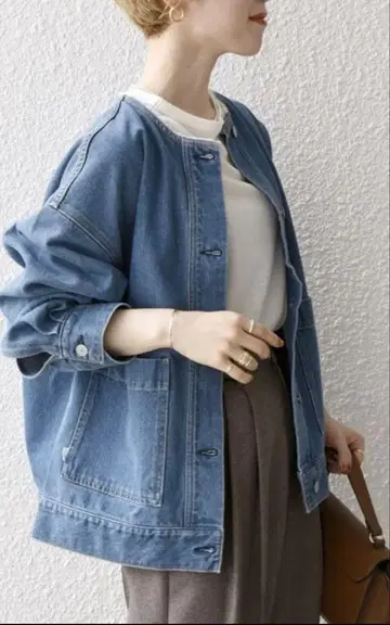 [ 새상품급 ] SHIPS any 워셔블 노카라 데님 블루종 프리