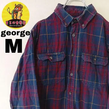 USA 구제 의류 george 플란넬 셔츠 M 와인 레드 네이비 체크
