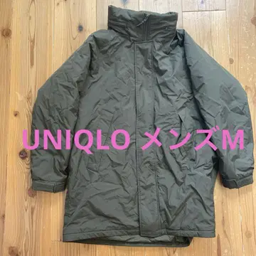 UNIQLO 남성용 M 충전솜 롱 코트 카키색 후드 부착
