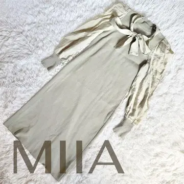 [ MIIA ] 소매 컨셔스 보타이 리브 니트 원피스/퍼프 슬리브