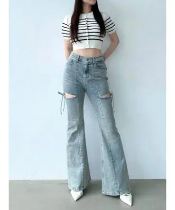 RESEXXY 컷 아웃 리본 데님 팬츠 M