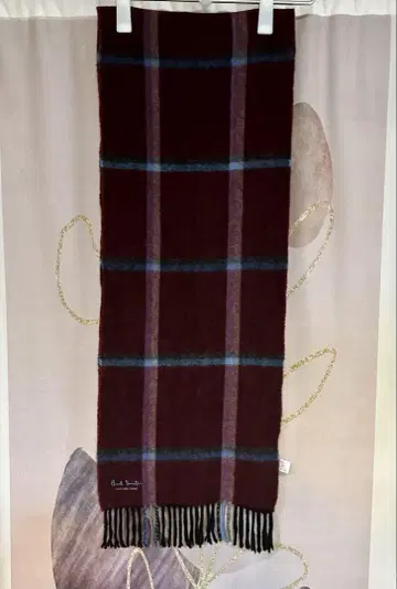 폴스미스 컬렉션 체크 캐시미어 100% 머플러 와인 레드