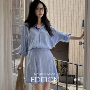 스트라이프 패턴 셔츠 미니 원피스