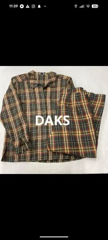 DAKS 체크 무늬 긴팔 셔츠와 팬츠 세트