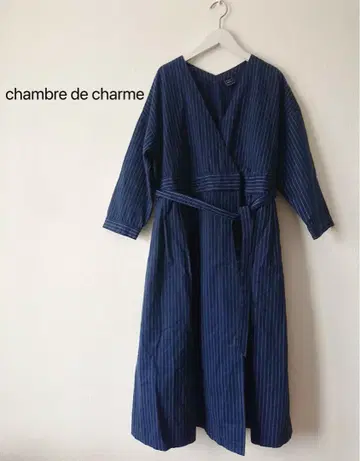 chambre de charme 스트라이프 코트 원피스 네이비