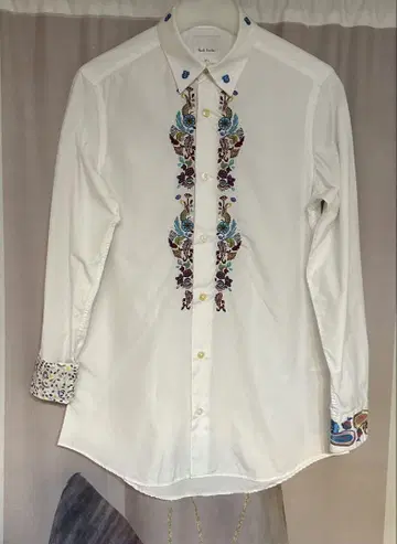 폴스미스 골드 버튼 페이즐리 플로럴 꽃무늬 자수 드레스 셔츠 일본제