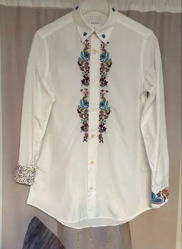 폴스미스 골드 버튼 페이즐리 플로럴 꽃무늬 자수 드레스 셔츠 일본제