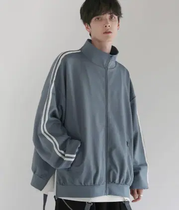 루즈 실루엣 벌룬 슬리브 페이크 서스펜더 드레이프 트랙 자켓