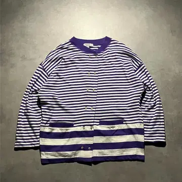 80s IZOD 보더 버튼 티셔츠 긴팔 티셔츠 구제 의류