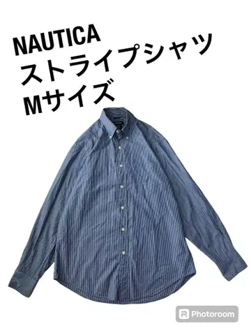 노티카 스트라이프 셔츠 버튼 다운 면 100% M 사이즈 파랑