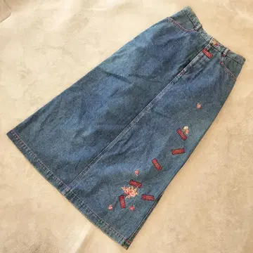 KETTY&CO. 데님 롱 스커트 M 블루 꽃무늬 자수