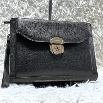 BALLY 그레인 가죽 세컨드 백 리스트렛트, 열쇠 포함 블랙