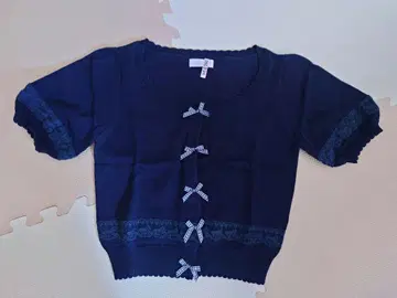 리즈리사 리본 네이비 반팔 가디건