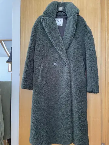 ZARA 테디베어 보아 롱 코트 그린 카키