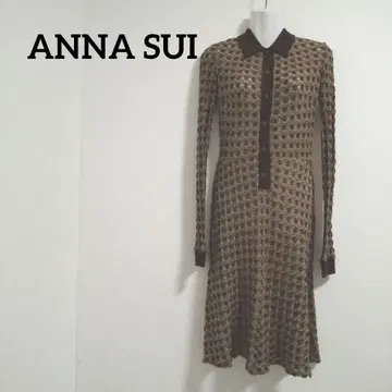 ky207 ANNA SUI 긴팔 니트 무릎 기장 원피스 브라운 2