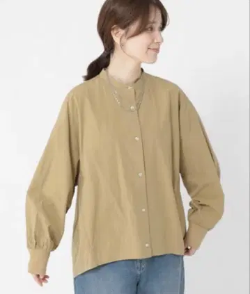 미사용에 가까운 스튜디오 클립 스탠드 카라 코쿤 셔츠 베이지