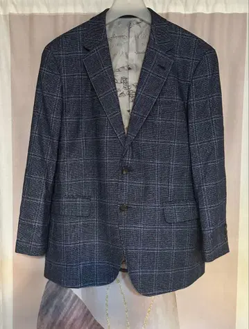 스탠리 블래커 울 실크 체크 테일러드 자켓