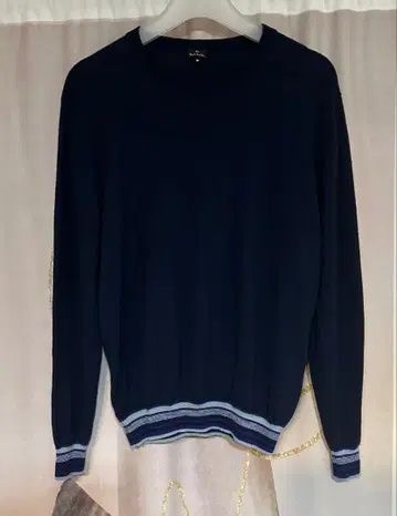 폴스미스 멀티 컬러 대비 크루넥 니트 네이비