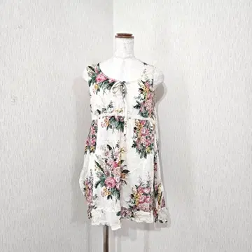 IORI 꽃무늬 슬리브리스 튜닉 원피스 (M) 코튼 비즈 플라워 무늬