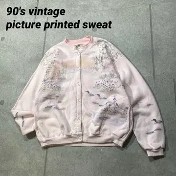 90s 빈티지 USA제 ARTISANS 아트 회화 맨투맨 가디건