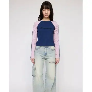 LAGUA GEM SLEEVE LINE 롱 T 셔츠 네이비