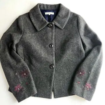 새상품급 케티 울 자켓 숏코트 꽃무늬 자수 아플리케 그레이