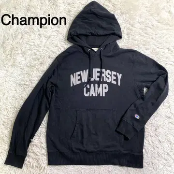 Champion 블랙 컬러 프린트 풀오버 후드티