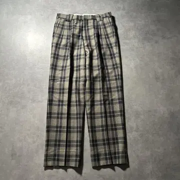 빈티지 2턱 울 체크 와이드 슬랙스 트레디셔널 유로