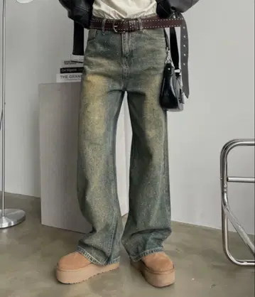 SHAGGIE 오로라 큐빅 장식 빈티지 루즈 데님 팬츠 블루
