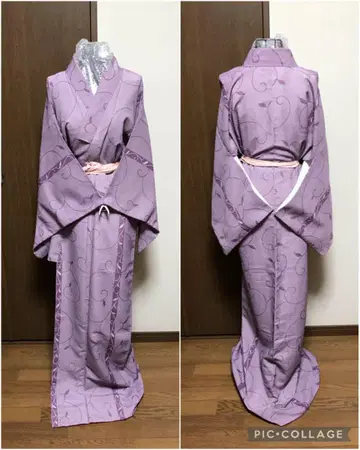 미진 능문 바탕 당초 세로 줄무늬 워셔블 이중 기모노 톨