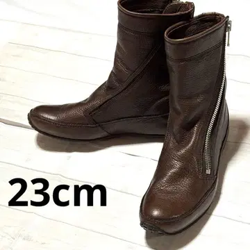 천연 가죽 숏부츠 23cm 사이드 지퍼 브라운