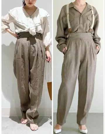 하세가와 쿄코 윔 가젯 린넨 2턱 팬츠 사이즈 36 서스펜더 없음