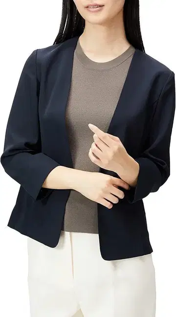 내추럴 뷰티 베이직 노카라 자켓 XL LL 네이비