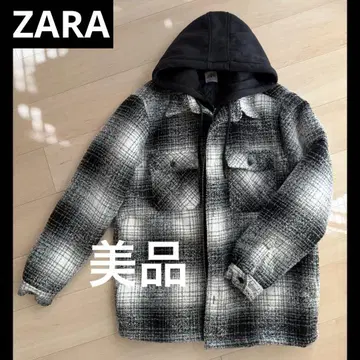 ZARA 후드 부착 체크 무늬 자켓 L 사이즈
