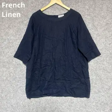 French Linen 린넨 네이비 오부 소매 상의