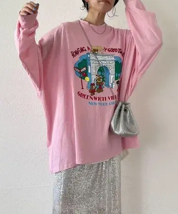 [ 상태 좋음 ] wee9s 빈티지 베어 티 핑크