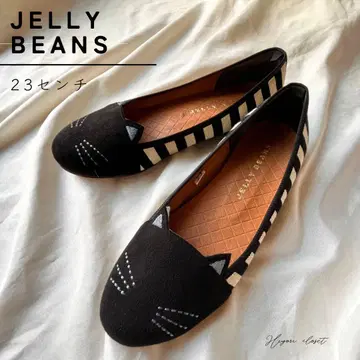 JELLY BEANS 고양이 얼굴 펌프스 23cm 플랫 슈즈 블랙 화이트