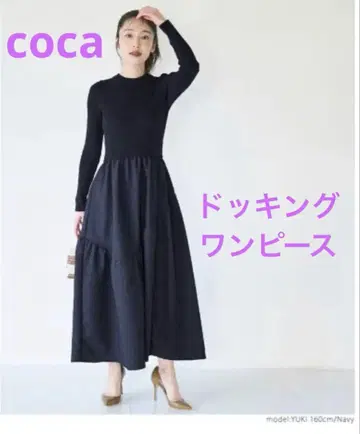coca 고급 엠보싱 도킹 원피스 네이비