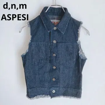 d,n,m ASPESI 데님 베스트 프린지 엣지 프론트 버튼 네이비