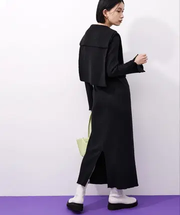 세일러 카라 베스트 포함 원피스 블랙