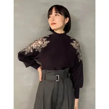 [ 타임세일 ] 자수 니트 풀오버 ( 차콜 그레이 )
