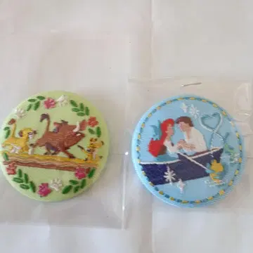 디즈니 자수 캔뱃지 아리엘 라이온킹 2개 세트