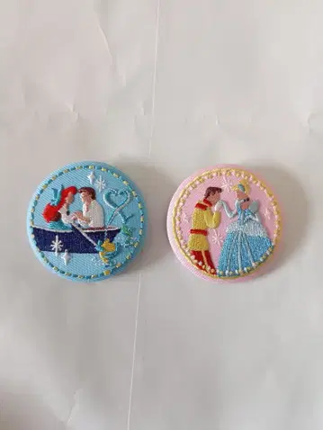디즈니 자수 캔뱃지 아리엘 신데렐라 2개 세트