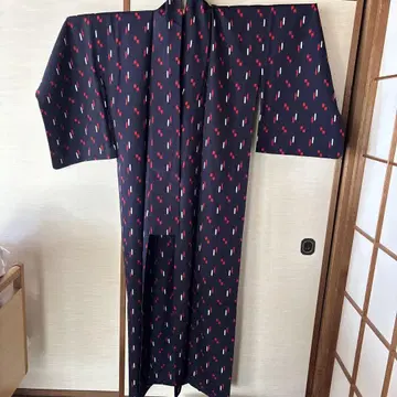 여성용 기모노 울 코몬 기모노 네이비 빨흰 줄무늬 무늬