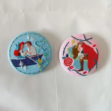 디즈니 자수 캔뱃지 아리엘 오로라 2개 세트