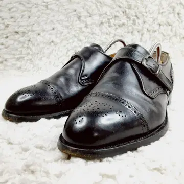 새상품급 25cm 스코치 그레인 가죽 신발 블랙 싱글 몽크 스트랩