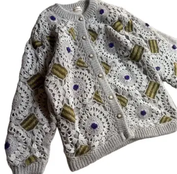 빈티지 패치워크 꽃 가디건 루즈핏 그레이 L