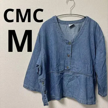 CMC 데님 블루 V넥 긴팔 셔츠 여성용 [ L ]