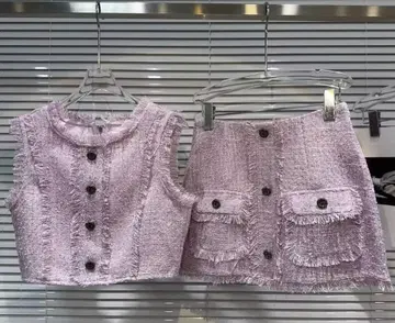 연보라 트위드 셋업 스커트