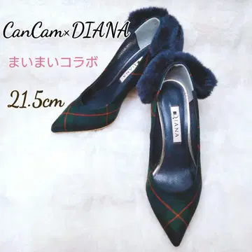 DIANA x CanCam 콜라보 리본 퍼 타탄 체크 하이힐 21.5